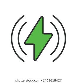 Wireless charging, in line design, green. Wireless, Charging, Power, Battery, Pad, Device, Technology on white background vector. Wireless charging editable stroke icon.
