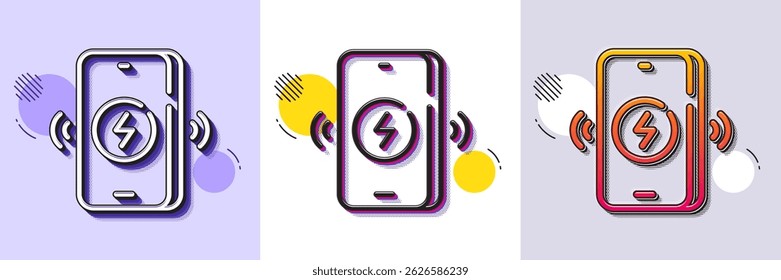 Wireless charging line icon. Halftone dotted pattern. Gradient icon with grain shadow. Charge phone sign. Mobile accessories symbol. Line wireless charging icon. Various designs. Vector