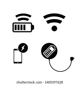 Wireless charging pad for smartphone or tablet icons set