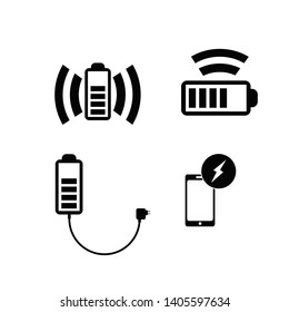 Wireless charging pad for smartphone or tablet icons set