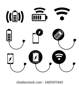 Wireless charging pad for smartphone or tablet icons set