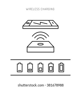 Wireless charging phones. Wireless charging phones outline. Wireless battery charge.