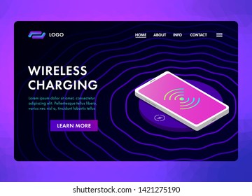 Wireless Charging smart phone battery wireless charger website isometric template concept ui, ux page