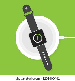 Wireless charging for smart watch. Innovative modern technological accessories. Vector stock illustration flat design