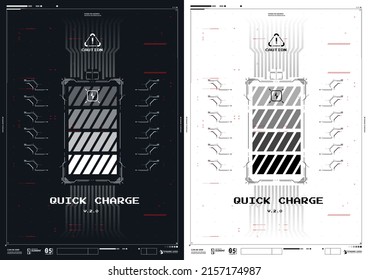 Wireless charging of the smartphone battery. Future technology for convenient and quick charging. Hud poster with cyber style elements.