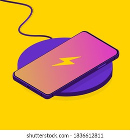 Wireless charging of smartphone concept, vector illustration, copy space 