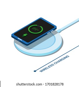 Wireless Charging Smartphone isometric illustration design concept in white background