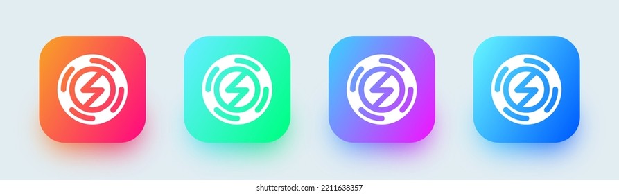 Wireless charging solid icon in square gradient colors. Electricity signs vector illustration.