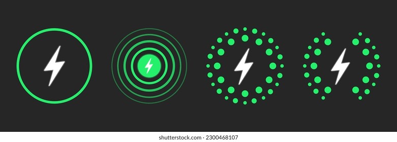 Wireless charging variations of icons. Wireless charging icon concept. Charging icons set for web and animation. Charging Battery Energy. Vector illustration