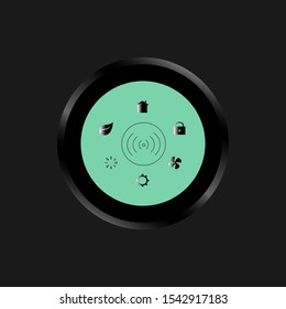 Wireless Circle Thermostat with icons in light green mask with black background
