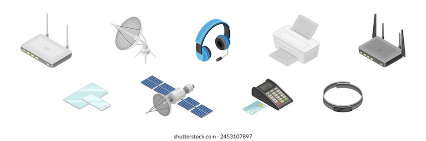 Wireless Communication Equipment and Device Isometric Vector Set