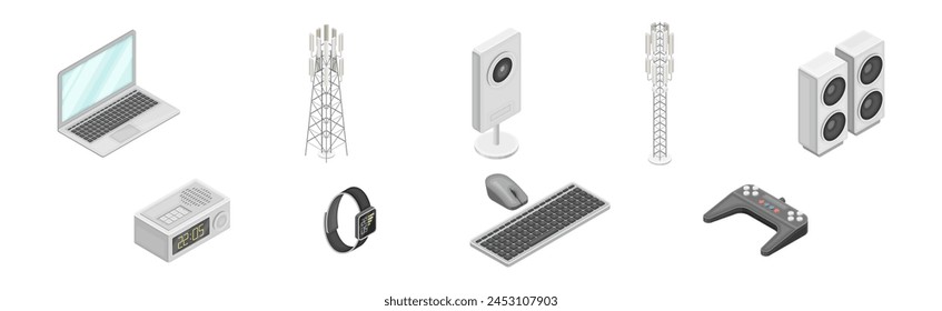 Wireless Communication Equipment and Device Isometric Vector Set