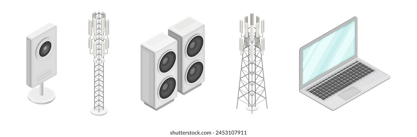 Wireless Communication Equipment and Device Isometric Vector Set