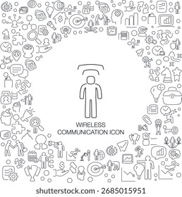 Icono de comunicación inalámbrica, estilo de línea con fondo de mosaico, ideal para el Web y el uso de fondo.