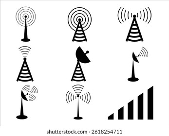 Wireless communication icons. antenna icon and network icons set.
