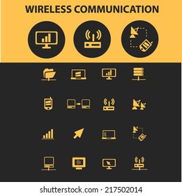 wireless communication icons, signs set, vector