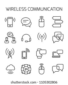 Wireless communication related vector icon set. Well-crafted sign in thin line style with editable stroke. Vector symbols isolated on a white background. Simple pictograms.