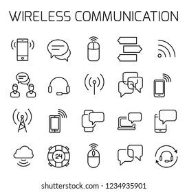 Wireless communication related vector icon set. Well-crafted sign in thin line style with editable stroke. Vector symbols isolated on a white background. Simple pictograms.