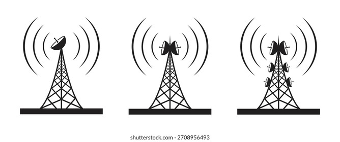 Ícone de vetor de torre de conexão de sinal de comunicação sem fio e outros. Ilustração vetorial	
