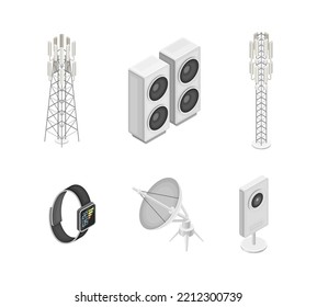 Wireless Communication Technology with Gadget and Networking System Isometric Vector Set