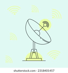 wireless communication technology icon network broadcasting satellite transceiver internet antenna radar global radio vector illustration data connection space digital design