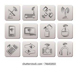 Wireless and communication technology icons - vector icon set