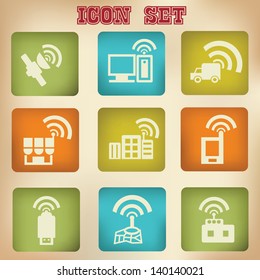 Wireless & communication vintage icon set,vector