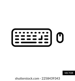 Wireless computer keyboard and mouse vector icon in line style design for website, app, UI, isolated on white background. Editable stroke. EPS 10 vector illustration.