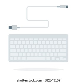 Wireless computer keyboard and usb cable vector flat material design isolated on white