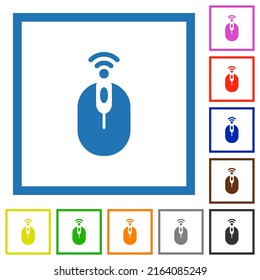 Drahtlose Computer-Maus, flache Farbsymbole auf quadratischem Hintergrund