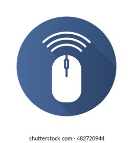 Wireless computer mouse flat design long shadow icon. Vector silhouette symbol