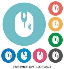 Wireless computer mouse flat white icons on round color backgrounds