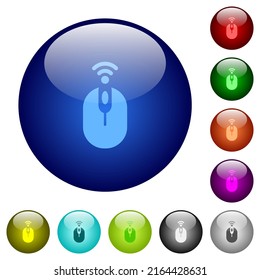 Wireless Computer-Maus-Symbole auf Rundglas-Schaltflächen in mehreren Farben. Schichtenstruktur