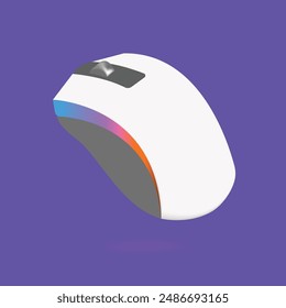 Wireless computer mouse with LED lights 3D illustration. Cartoon drawing of tool for playing games at home or working in office 3D style on   dark blue background. Technology, equipment concept