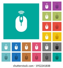 Drahtlose Computermaus, mehrfarbige Flachsymbole auf einfarbigem Hintergrund. Weiße und dunklere Icon-Variationen für Hover oder aktive Effekte.