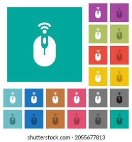 Drahtlose Computermaus, mehrfarbige Flachsymbole auf einfarbigem Hintergrund. Weiße und dunklere Icon-Variationen für Hover oder aktive Effekte.
