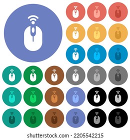 Wireless Computer-Maus mehrfarbige Flachsymbole auf runden Hintergründen. Einschließlich der Variationen von weißen, hellen und dunklen Symbolen für Hover- und Active Status-Effekte und Bonusfarben.