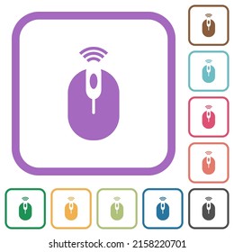 Drahtlose Computermaus, einfache Symbole in Farbe, abgerundete quadratische Rahmen auf weißem Hintergrund