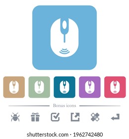 Wireless computer mouse white flat icons on color rounded square backgrounds. 6 bonus icons included