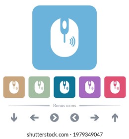 Drahtlose Computer-Maus, weiße, flache Symbole auf farbigen, abgerundeten, quadratischen Hintergrund. 6 Bonussymbole enthalten