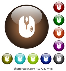 Wireless computer mouse white icons on round glass buttons in multiple colors