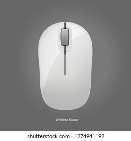 Wireless computer white mouse isolated on gray background, vector illustration