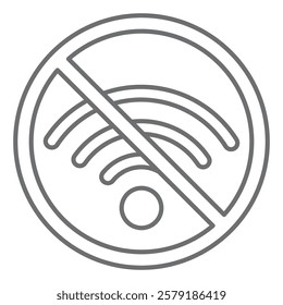 Wireless connection ban thin line icon, prohibited elements concept. Vector graphics. Wifi signal coverage forbidden sign on white background, outline style icon for mobile or web design