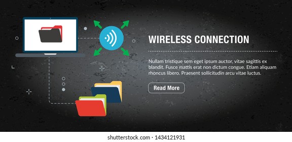Wireless connection concept banner internet with icons in vector. Web banner template for website, banner internet for mobile design and social media apps. Business and communication layout with icons