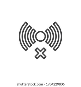 Wireless connection failed line icon. No internet signal linear style sign for mobile concept and web design. Wi-fi network problem outline vector icon. Symbol, logo illustration. Vector graphics