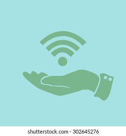 Wireless connection to the hand of man. WiFi