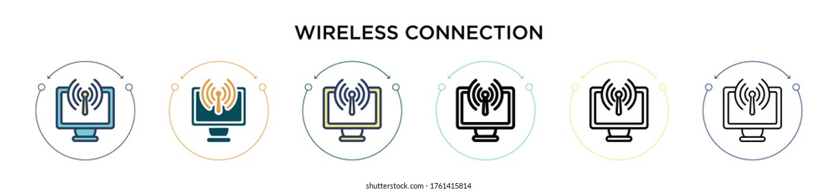 Wireless connection icon in filled, thin line, outline and stroke style. Vector illustration of two colored and black wireless connection vector icons designs can be used for mobile, ui, web