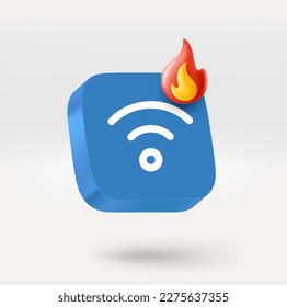 Wireless connection icon with flame sign. 3d vector icon isolated on white background