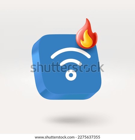 Wireless connection icon with flame sign. 3d vector icon isolated on white background