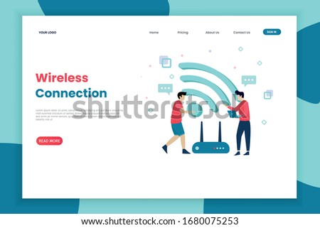 Wireless connection landing page illustration template. Landing page template
